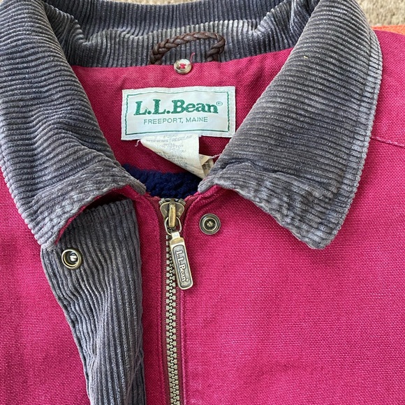 VTG L.L. Bean Red Cotton Canvas Chore Barn Jacket Fleece  Corduroy Collar Worker - Picture 8 of 14